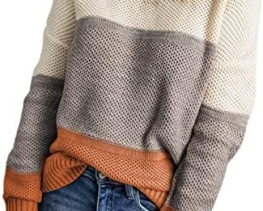 Dokotoo Womens Color Block Sweaters Long Sleeve Crewneck Pul…